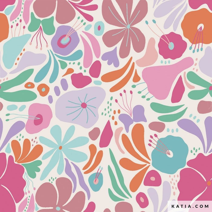 Cotton Laminated Pu "Flowers" Katia Fabrics - Telas